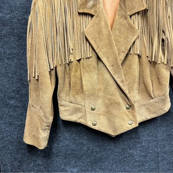 Vintage Real Life Suede Leather Fringe Jacket Women’s Size Small - Picture 2 of 16